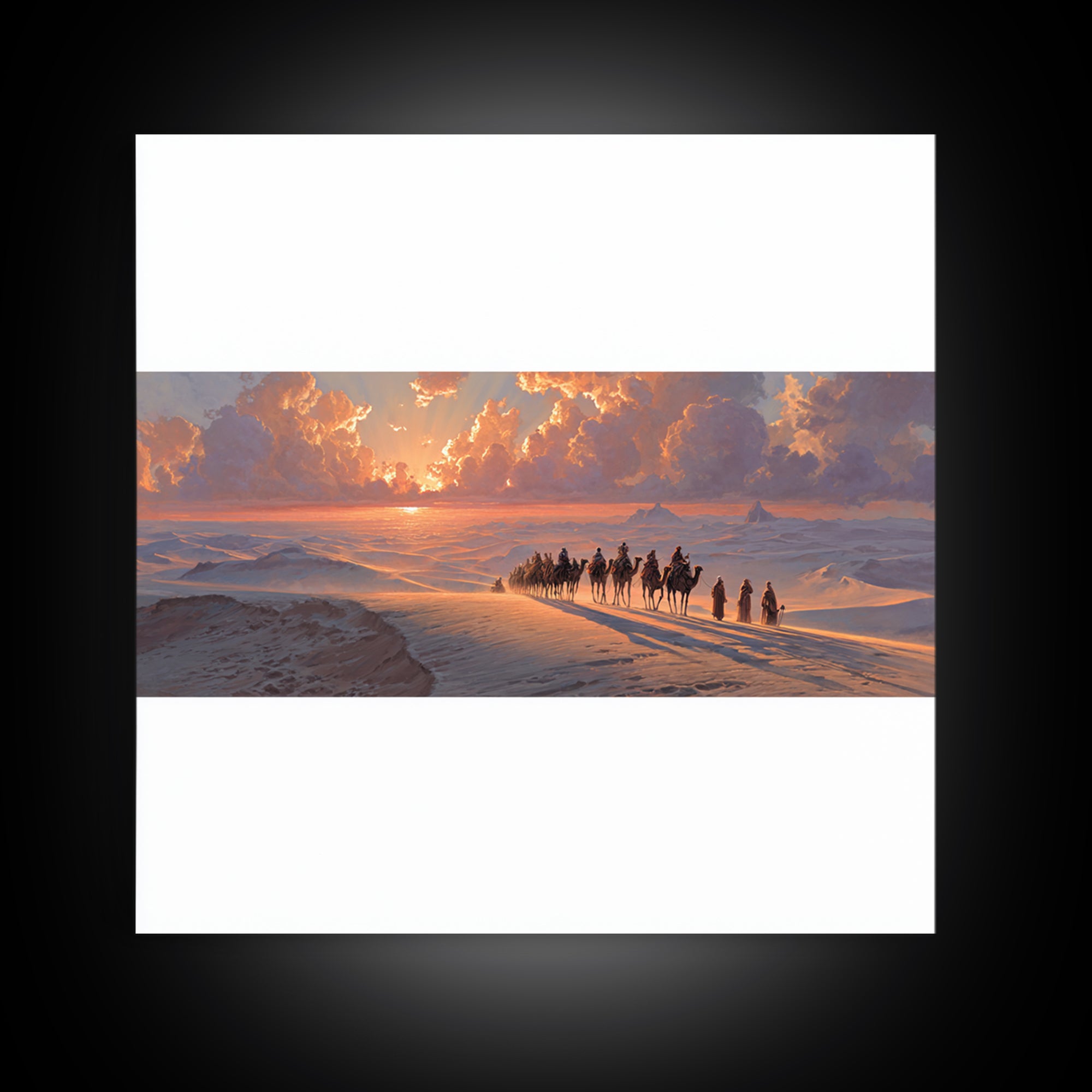Sunset Desert Caravan Canvas Print, Panoramic Landscape Wall Art, Southwestern Decor, Long Horizontal Art, Travel Gift Idea