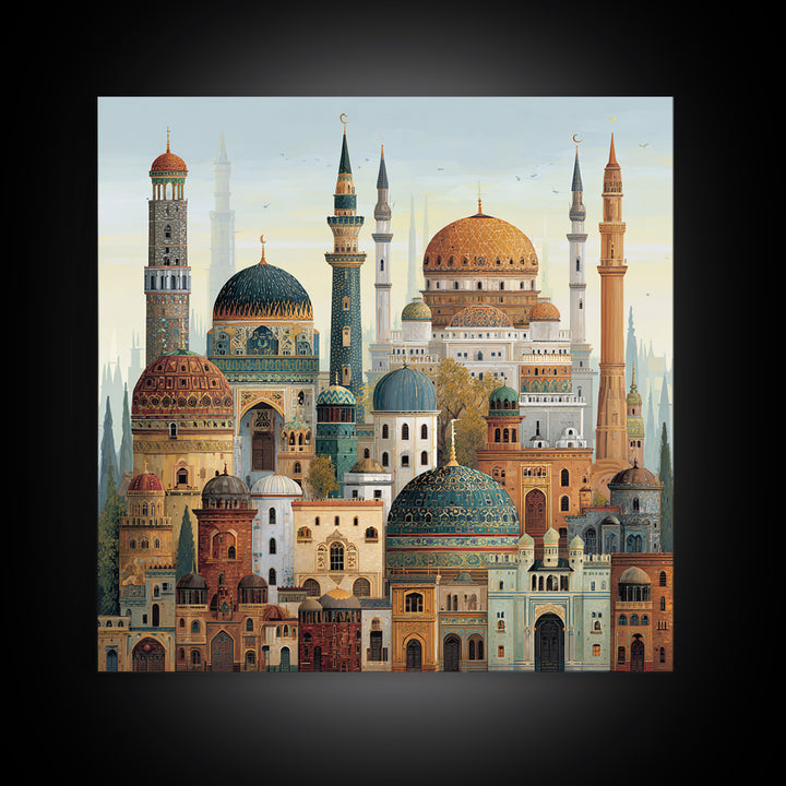 Ornate Islamic Mosque Domes Wall Art, Arabic Architecture Canvas Print, Middle Eastern Decor, Ramadan Gift, Gallery Print