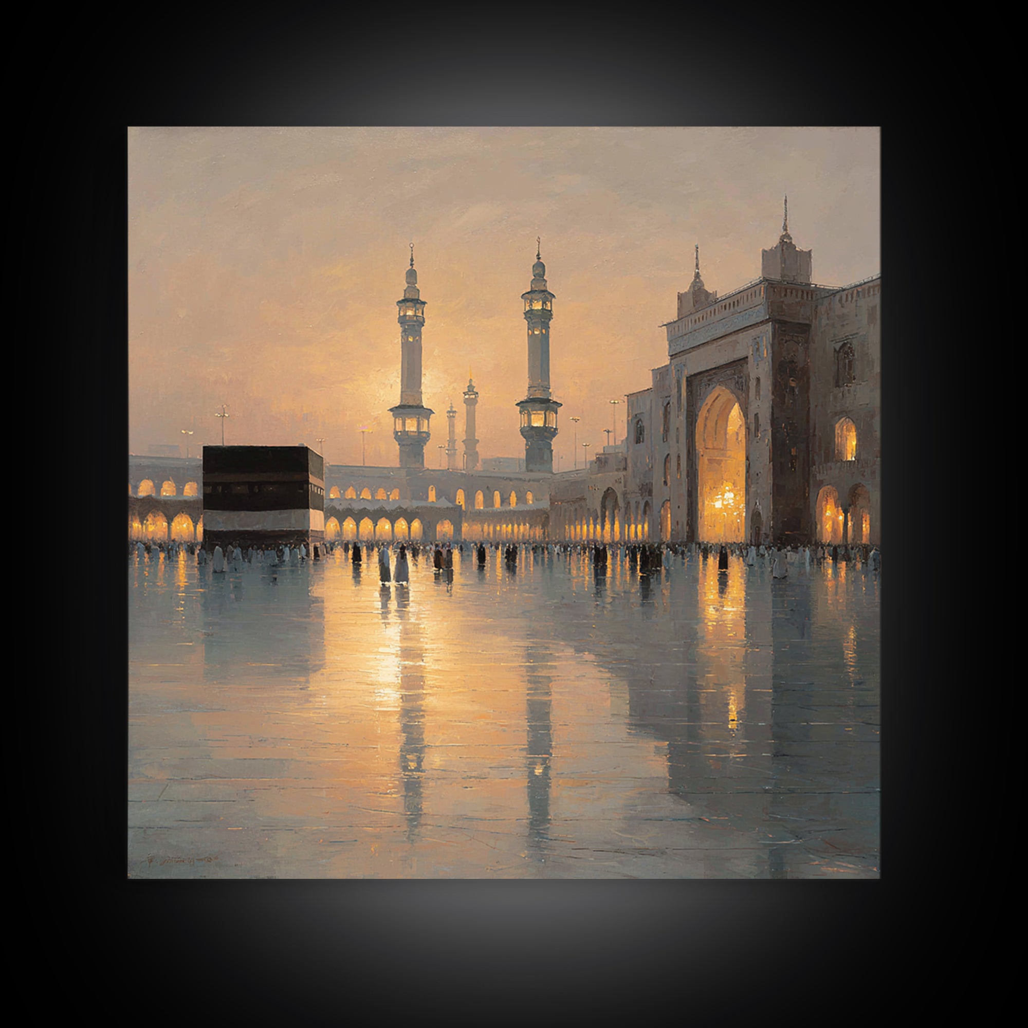 Mecca Kaaba Courtyard At Sunset Wall Art, Islamic Architecture Canvas Print, Hajj Travel Decor, Muslim Home Gift, Fine Art Print