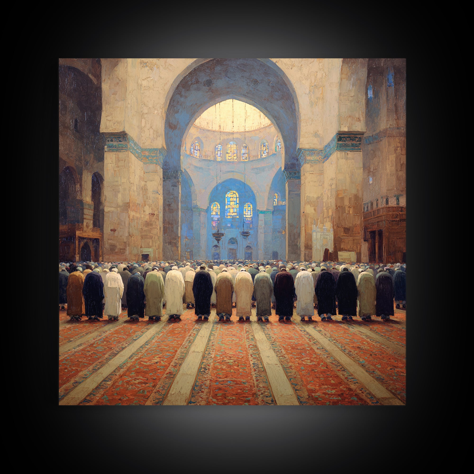 Grand Mosque Prayer Scene Wall Art, Islamic Home Decor, Framed Canvas Print, Spiritual Architecture, Ramadan Gift, Muslim Wall Decor
