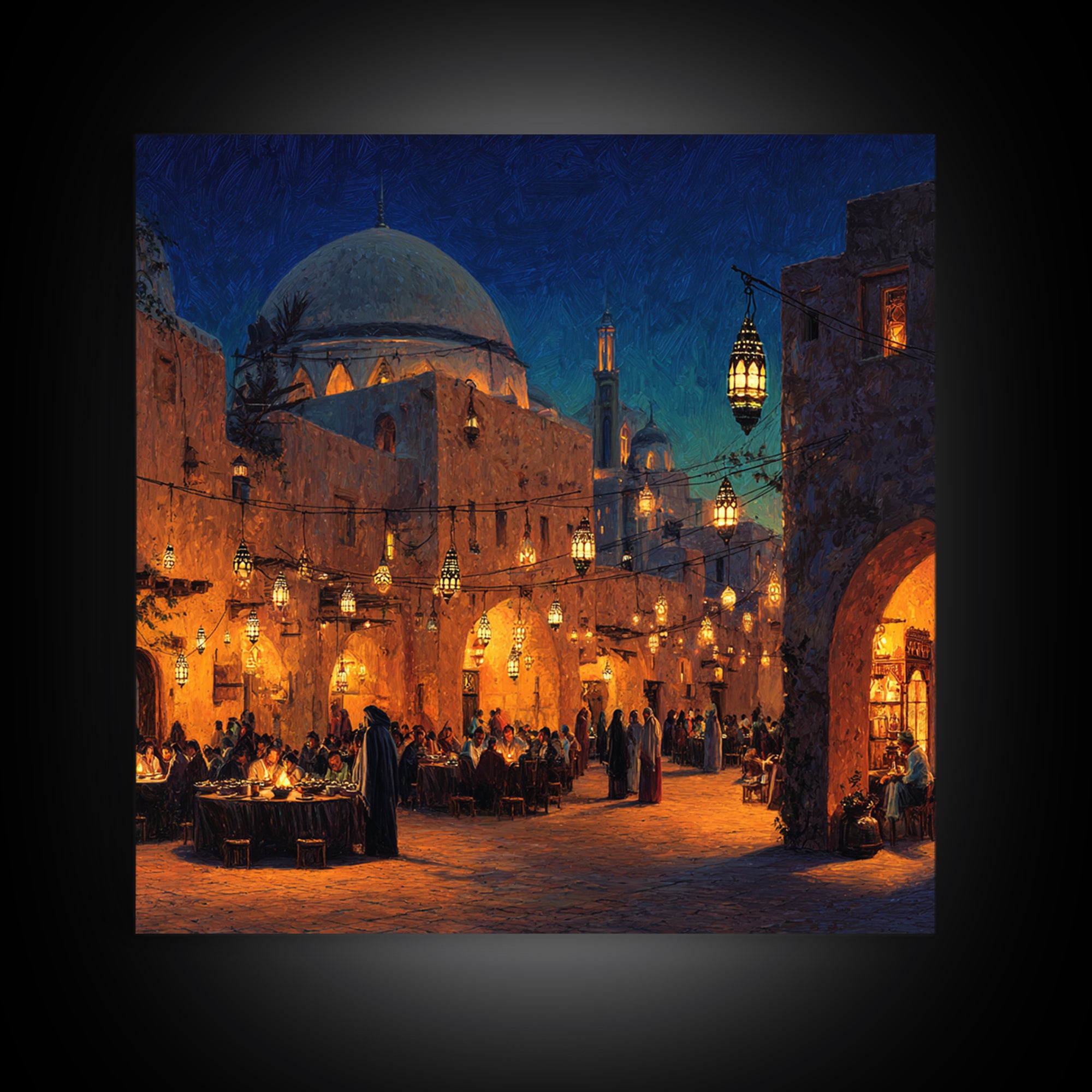 Lantern Lit Mosque Courtyard At Night Wall Art, Islamic Home Decor, Arabic Architecture Print, Ramadan Decor, Eid Gift Art