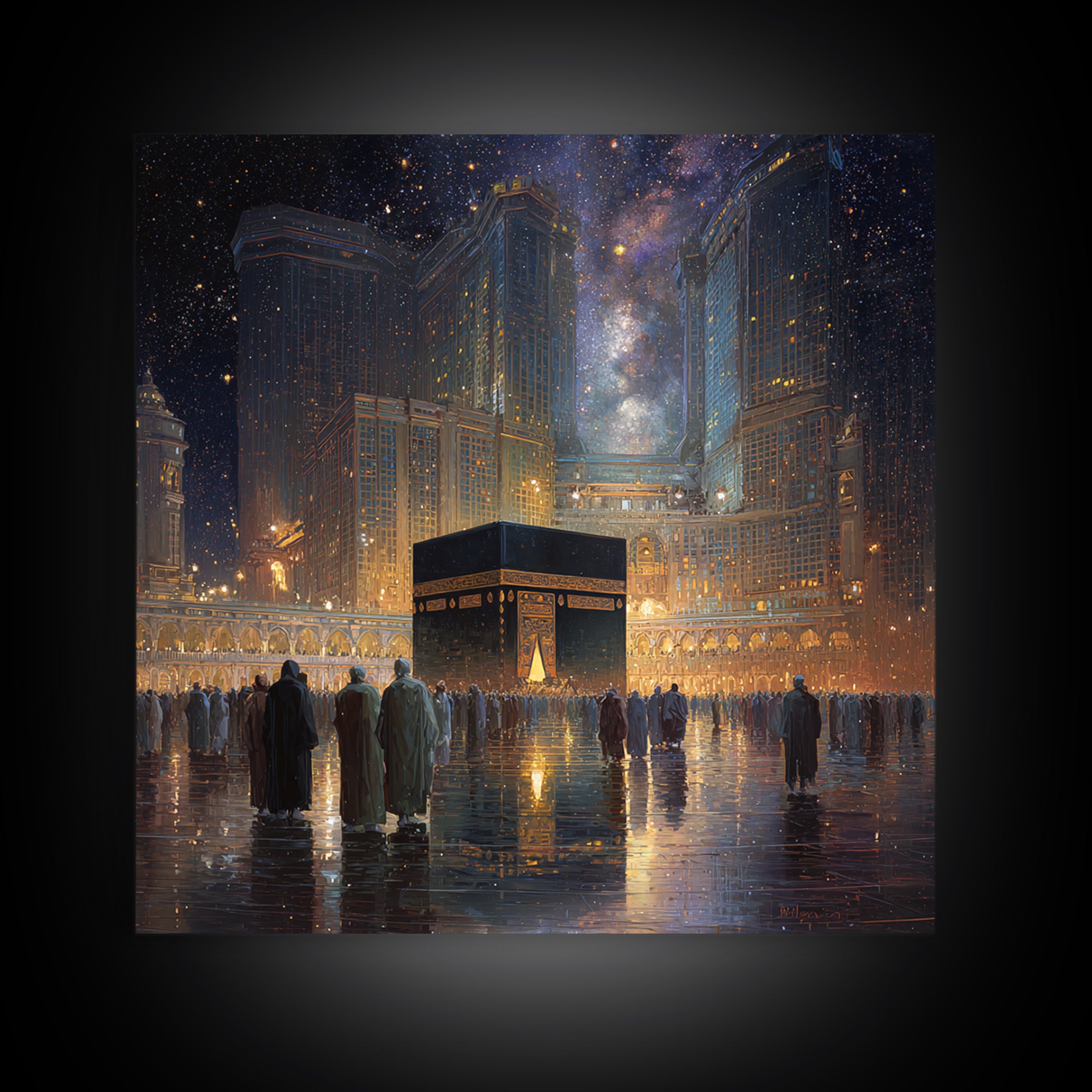 Kaaba At Mecca Under Starry Night Wall Art, Islamic Canvas Print, Quran Wall Decor, Ramadan Gift, Spiritual Muslim Home Decor