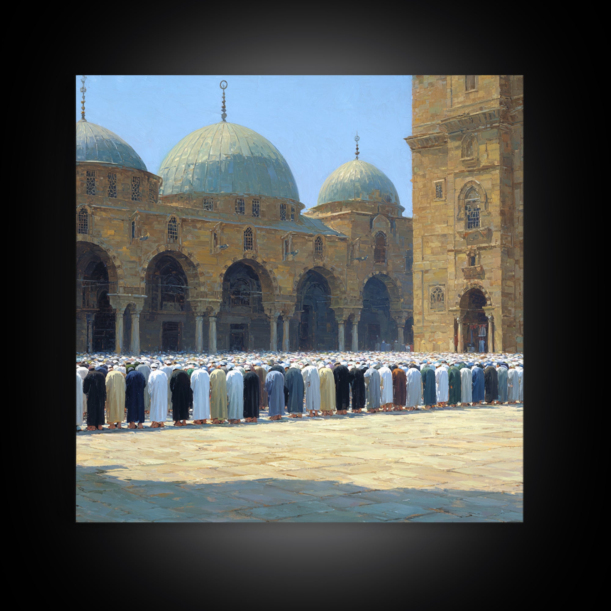 Sunlit Mosque Courtyard Prayer Wall Art, Islamic Architecture Canvas Print, Muslim Home Decor, Ramadan Gift, Spiritual Decor