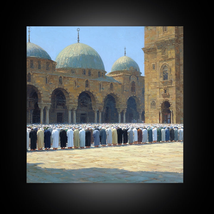 Sunlit Mosque Courtyard Prayer Wall Art, Islamic Architecture Canvas Print, Muslim Home Decor, Ramadan Gift, Spiritual Decor