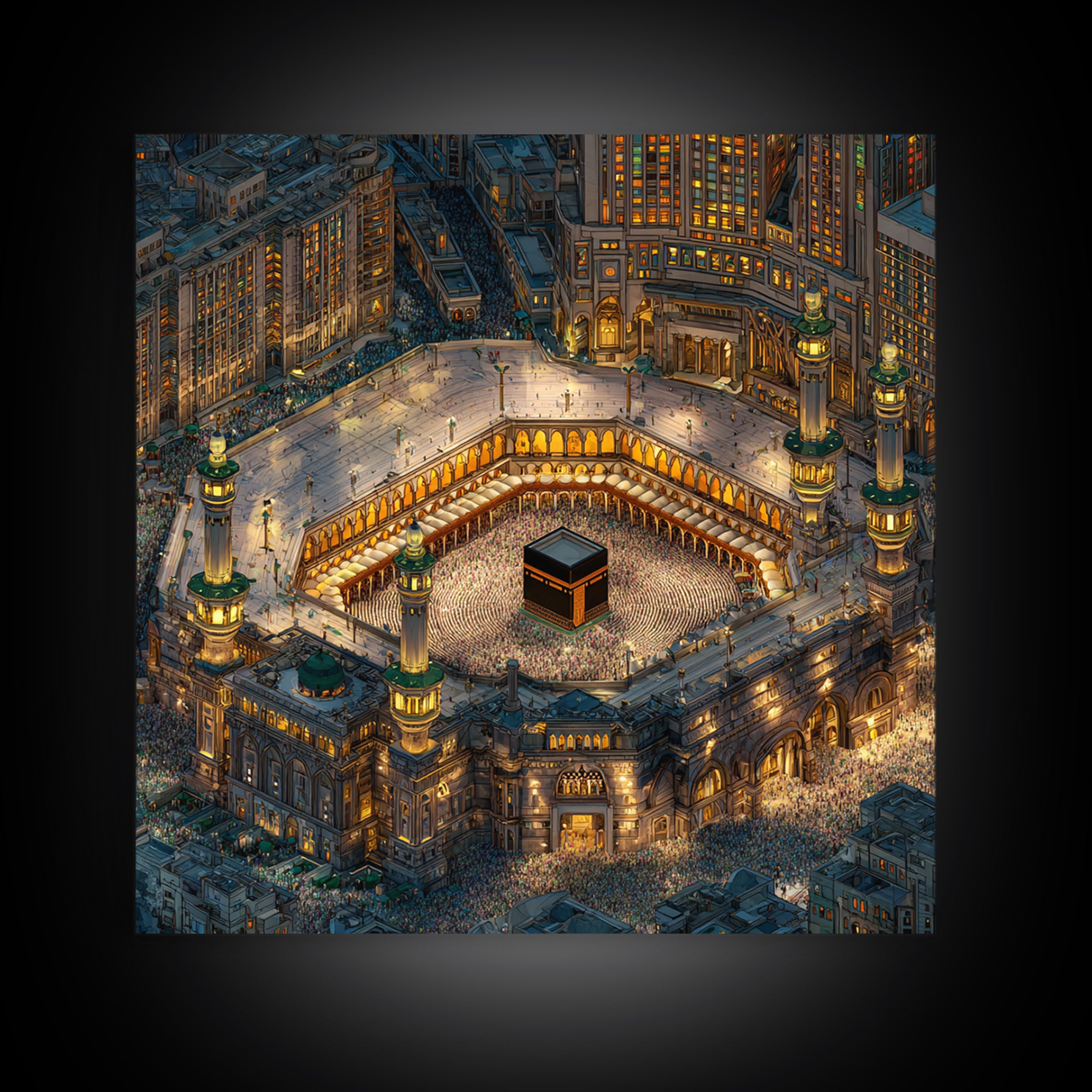 Illuminated Kaaba In Makkah At Night Wall Art, Islamic Home Decor, Quran Decor, Mosque Print, Eid Gift, Muslim Wall Decor