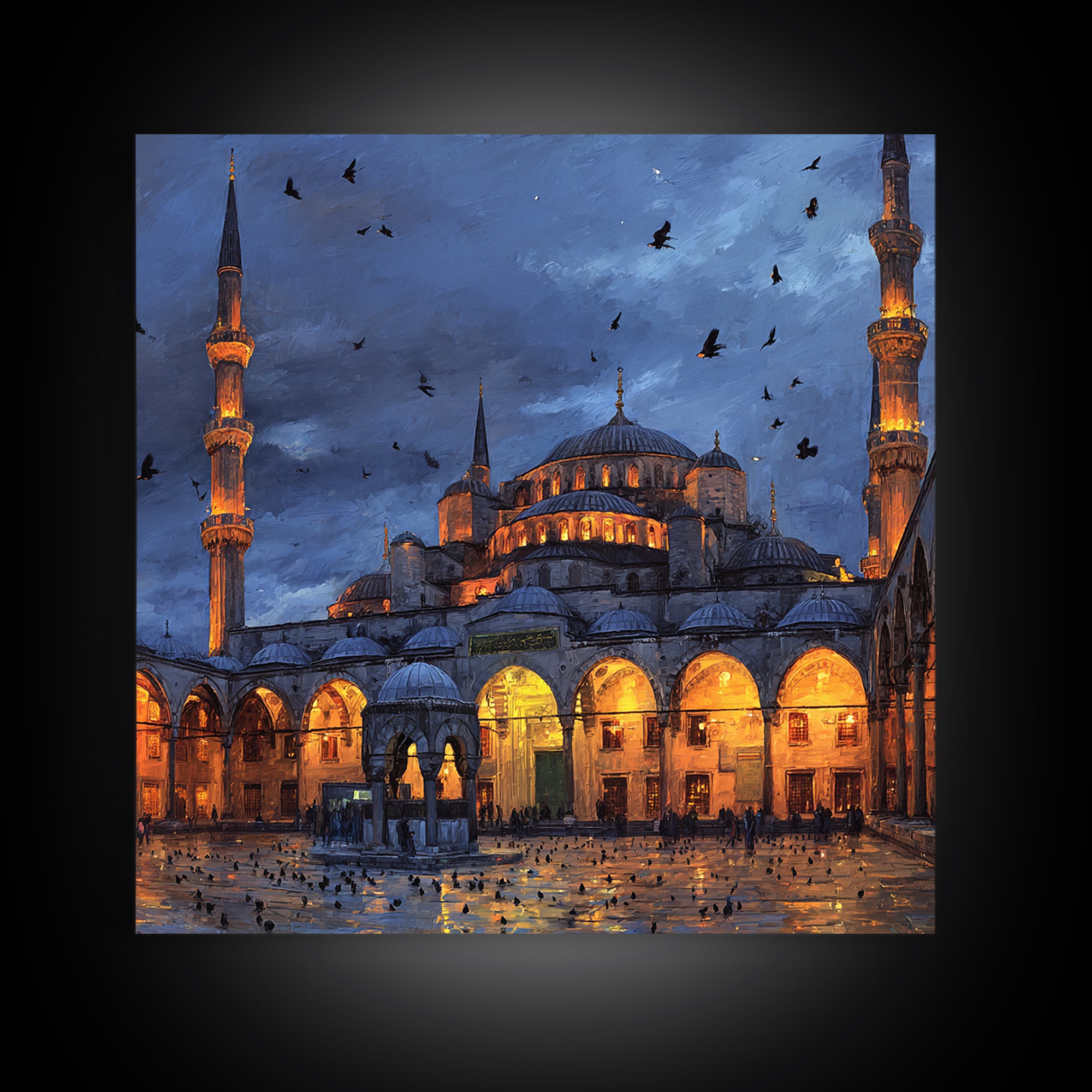 Blue Mosque At Twilight Framed Canvas Print, Islamic Architecture Wall Art, Turkish Travel Poster, Moody Home Decor Gift