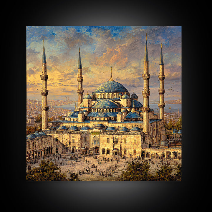 Blue Mosque Istanbul Framed Canvas Print, Islamic Architecture Wall Decor, Turkey Travel Poster, Elegant Living Room Art