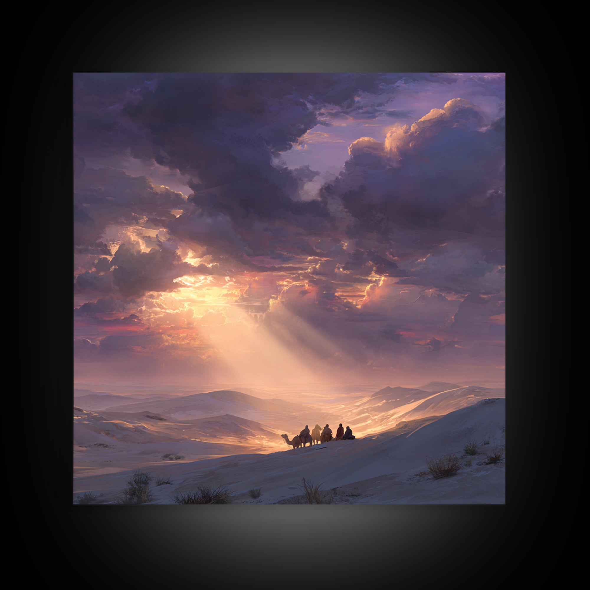 Golden Desert Riders At Sunset Wall Art, Dramatic Landscape Canvas Print, Western Decor, Mountain Art, Warm Living Room Decor