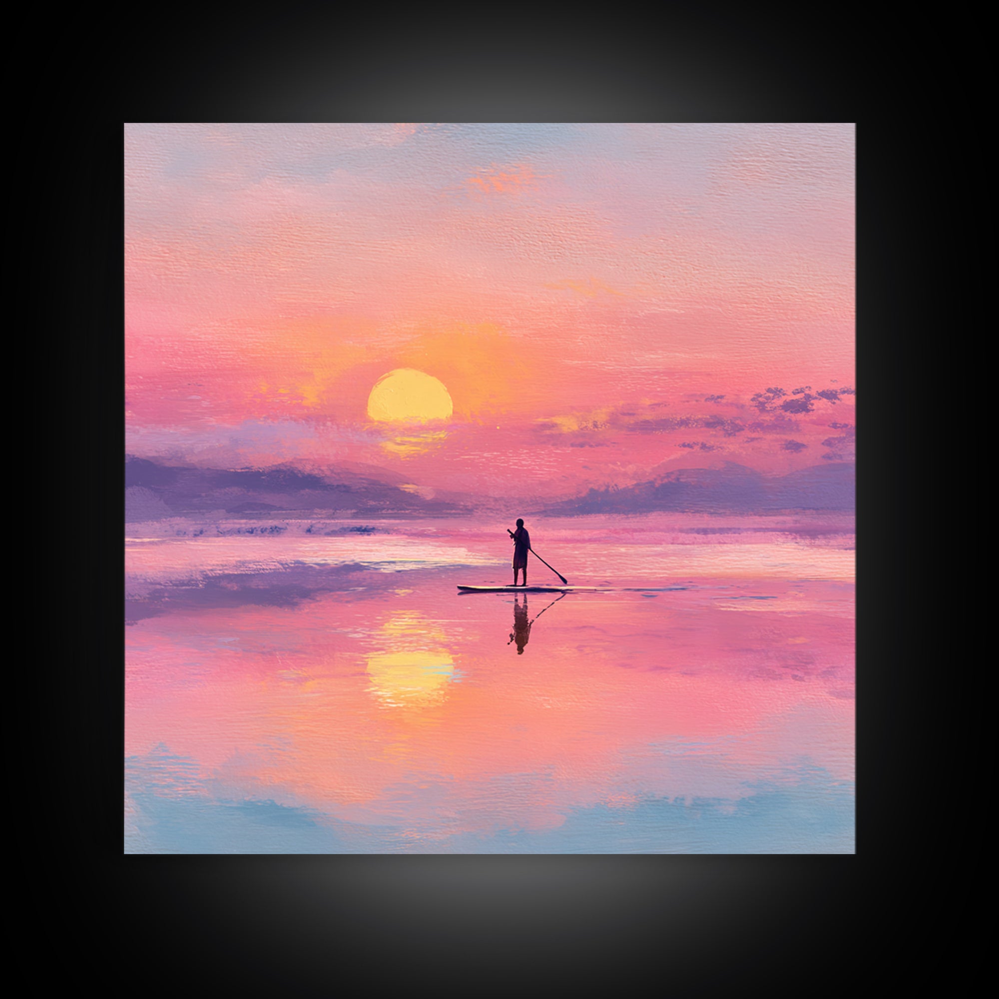 Pink Sunset Paddleboard Wall Art, Pastel Ocean Seascape, Coastal Decor, Beach House Art Print, Romantic Gift For Her, Bedroom Decor