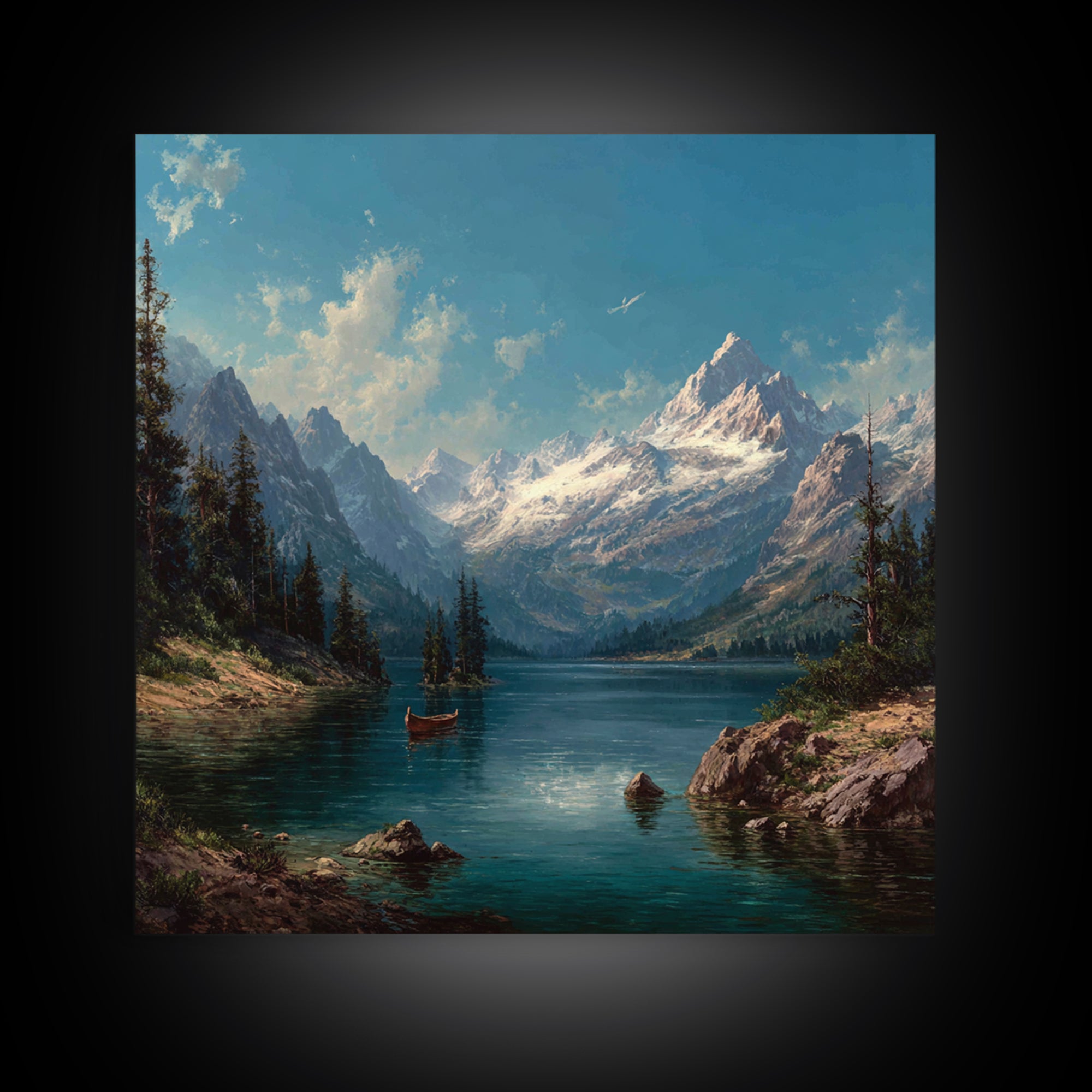 Alpine Lake With Snowy Peaks Wall Art, Mountain Landscape Canvas Print, Cabin Decor, Lake House Gift, Nature Art For Living Room