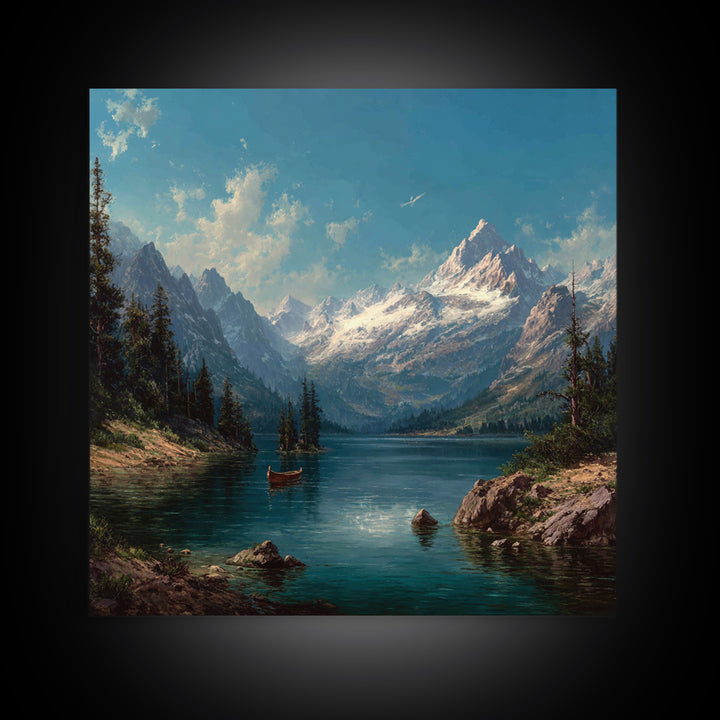 Alpine Lake With Snowy Peaks Wall Art, Mountain Landscape Canvas Print, Cabin Decor, Lake House Gift, Nature Art For Living Room