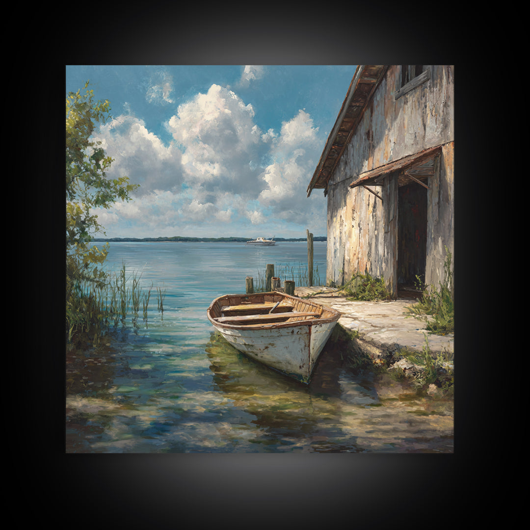 Peaceful Lakeside Barn Scene Wall Art Framed Canvas Print Rustic Country Home Decor For Living Room And Cozy Bedroom Decoration