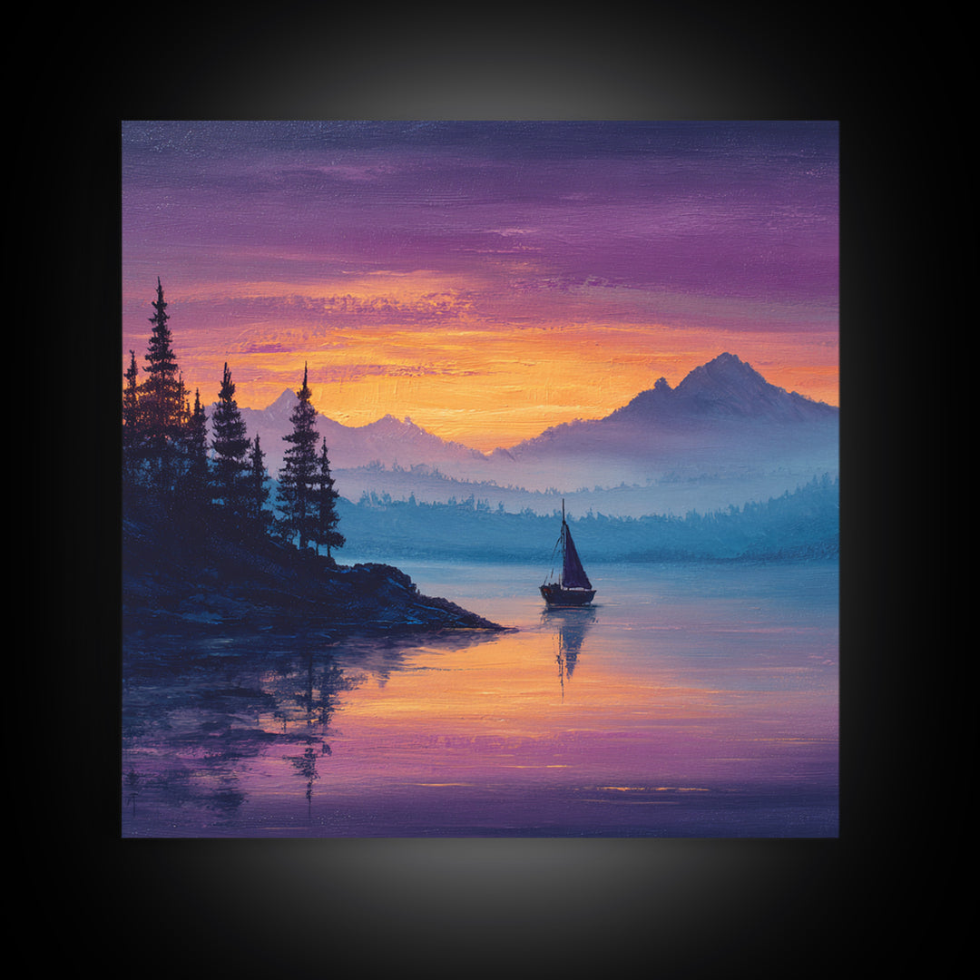 Cosmic Blue Night Mountain Landscape Wall Art Framed Canvas Print Spiritual Home Decor For Living Room And Meditation Space