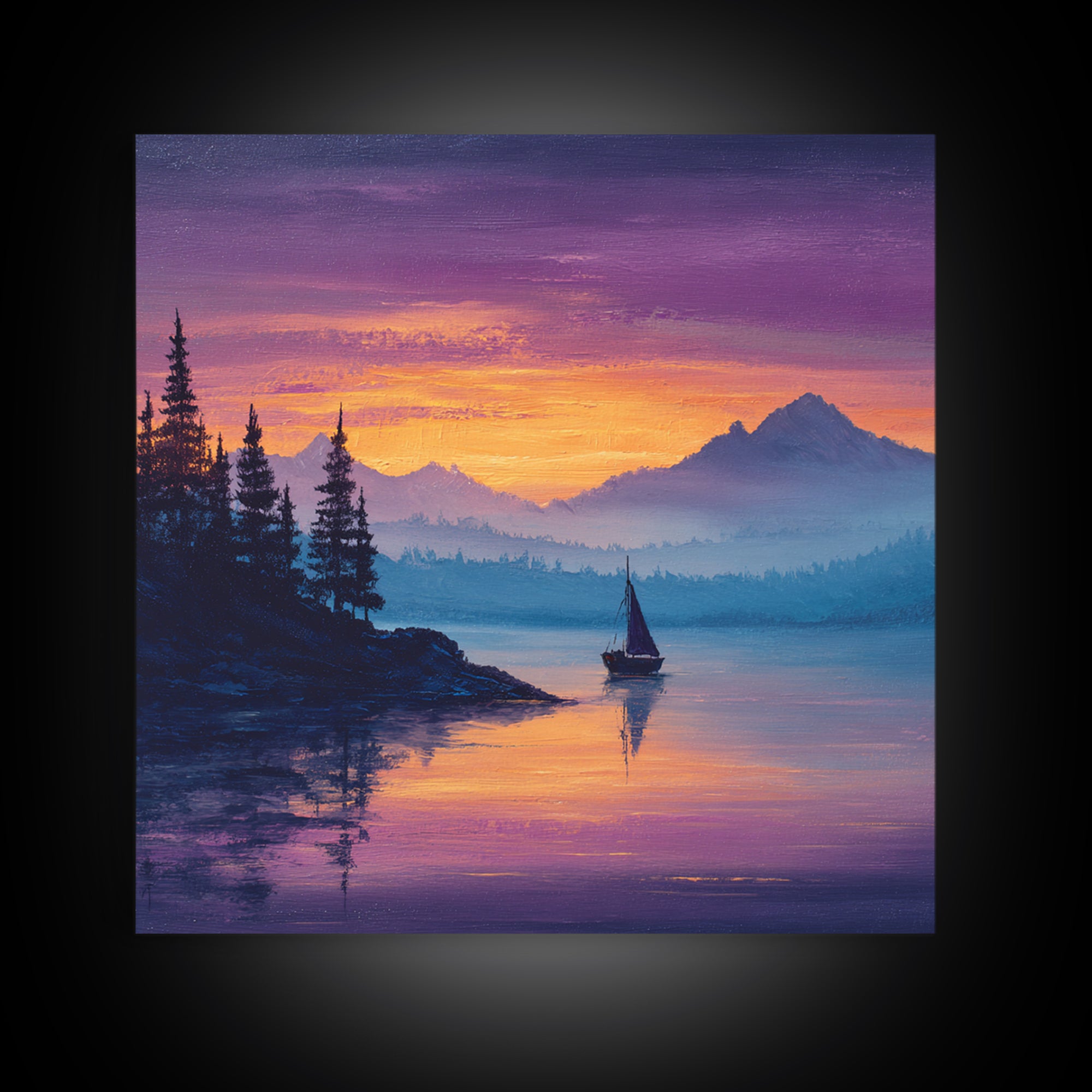 Cosmic Blue Night Mountain Landscape Wall Art Framed Canvas Print Spiritual Home Decor For Living Room And Meditation Space