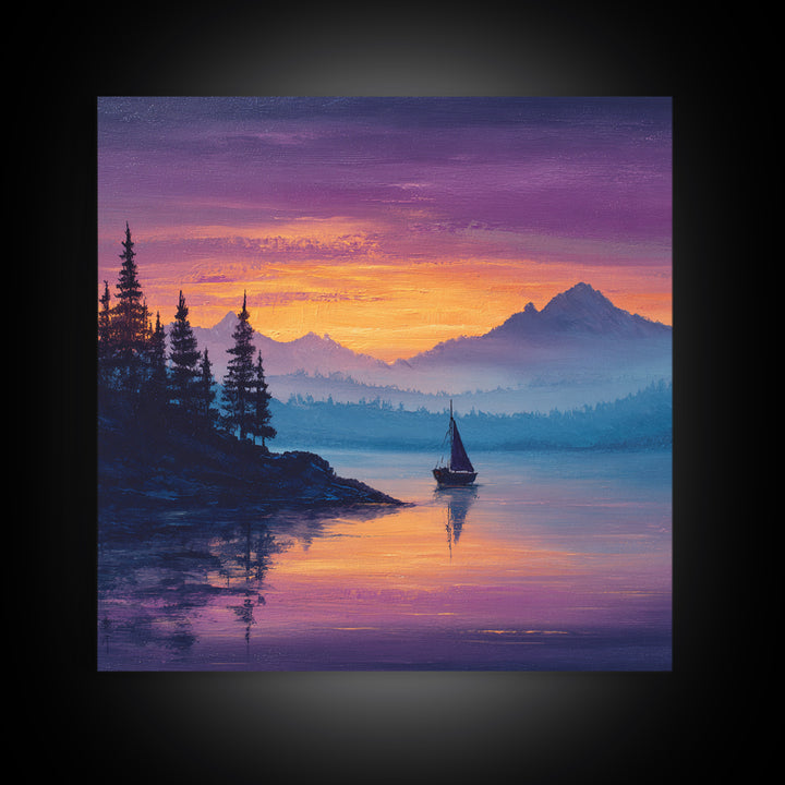 Cosmic Blue Night Mountain Landscape Wall Art Framed Canvas Print Spiritual Home Decor For Living Room And Meditation Space