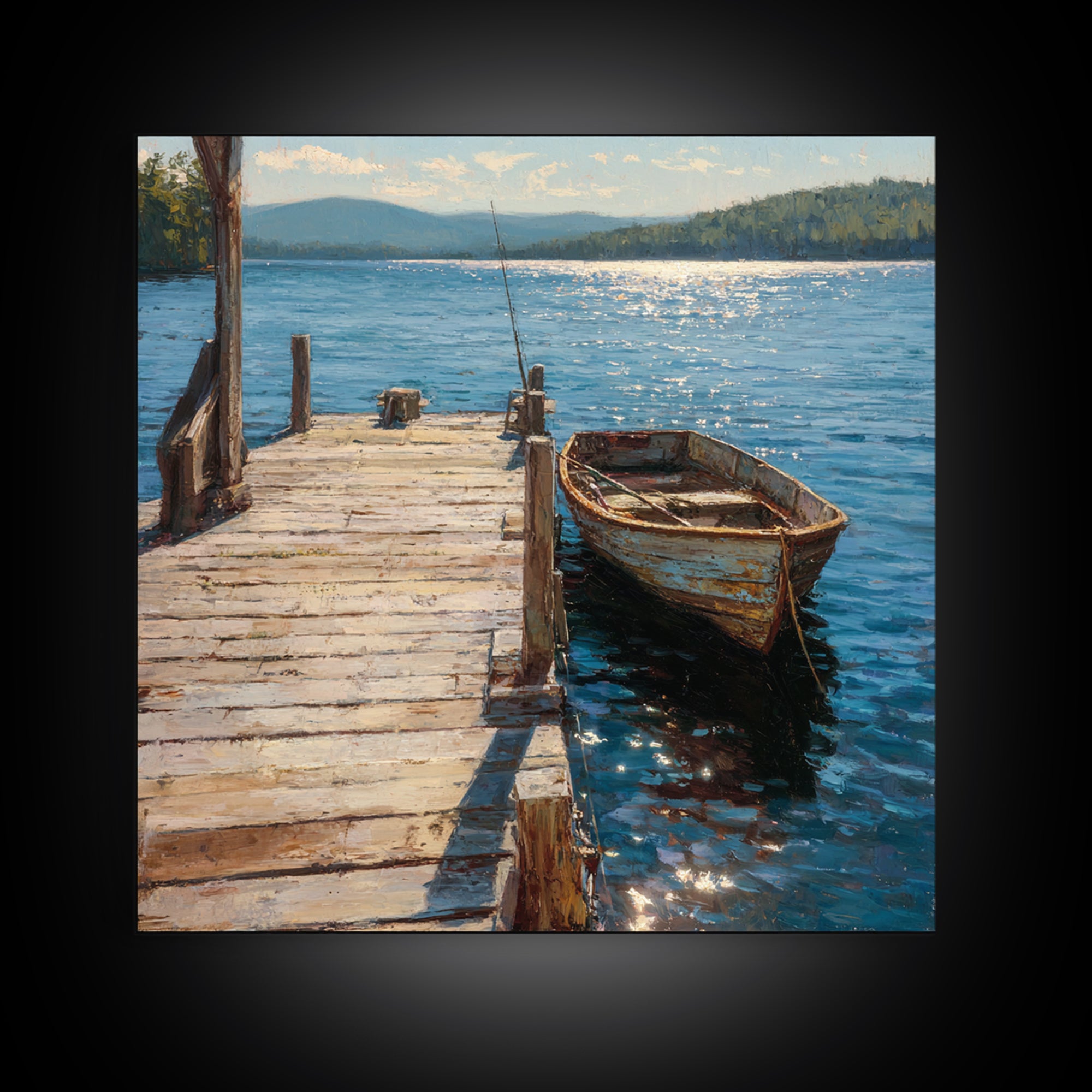 Rowboat On Lake Wall Art, Peaceful Lakeside Landscape Print, Rustic Cabin Decor, Serene Nature Lake Wall Art