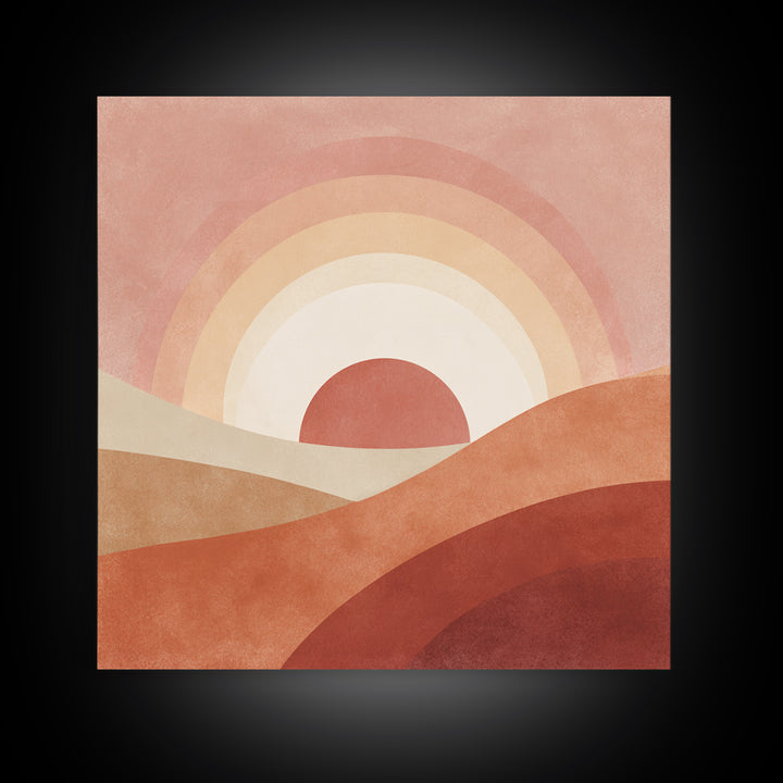 Terracotta Desert Sunset Rainbow Hills Wall Art, Boho Abstract Landscape Print, Warm Earth Tone Living Room Decor, Housewarming Gift