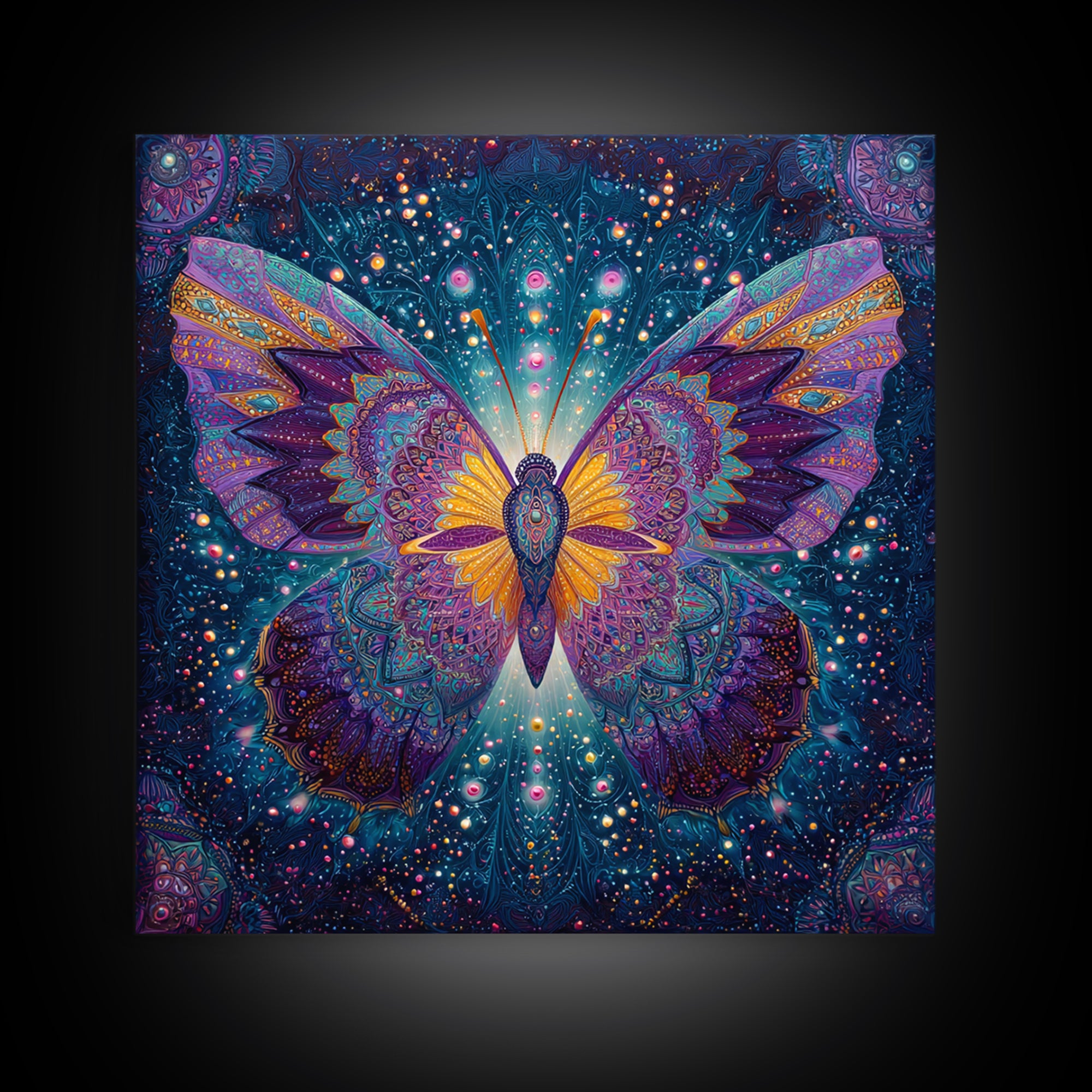 Mystical Butterfly In Cosmic Night Sky Wall Art, Colorful Boho Canvas Print, Spiritual Celestial Home Decor