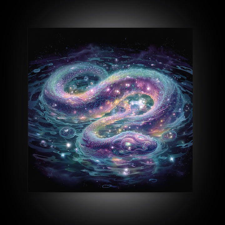 Cosmic Serpent Galaxy Wall Art, Mystical Space Dragon Framed Canvas Print, Celestial Fantasy Art For Modern Living Room Decor