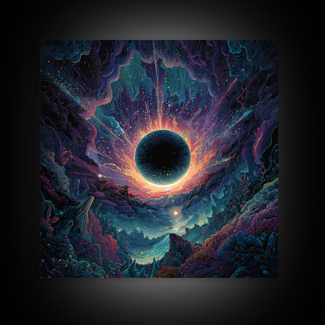 Cosmic Black Hole Abstract Space Landscape Wall Art Surreal Galaxy Painting Trippy Psychedelic Decor Modern Canvas Print