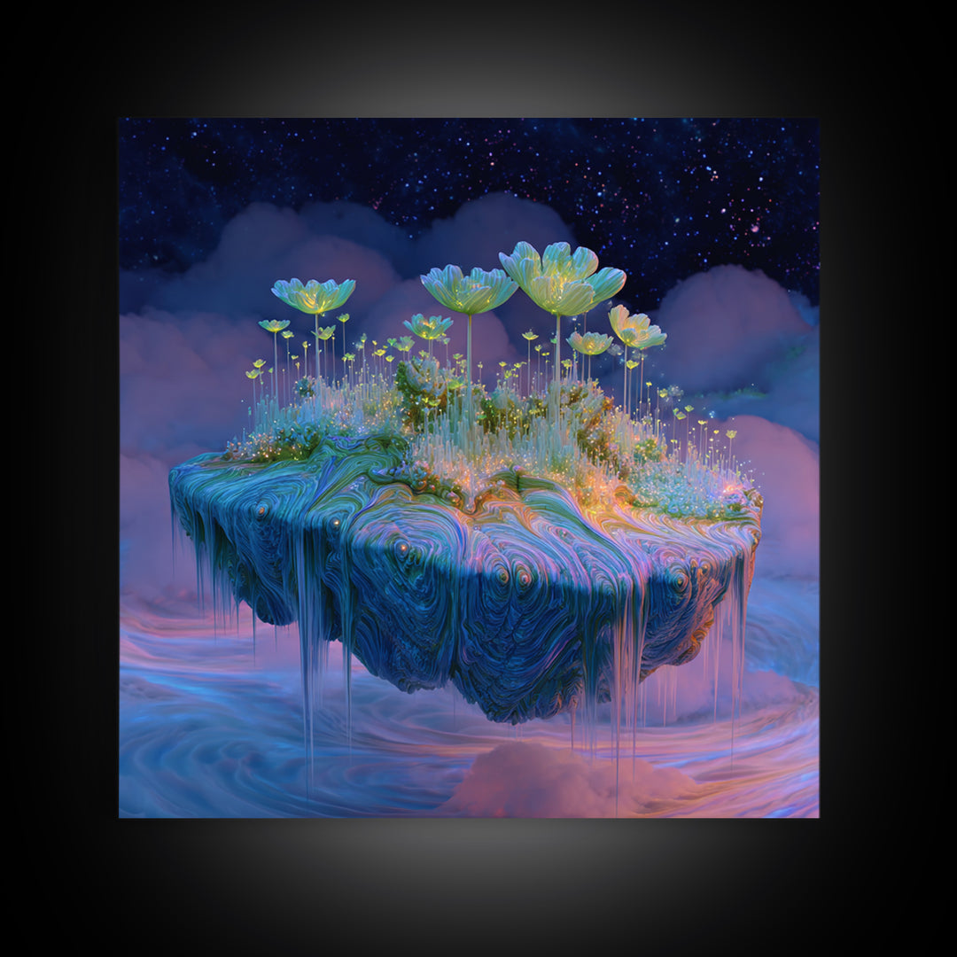 Floating Fantasy Island Wall Art, Surreal Dreamy Landscape Canvas Print, Whimsical Celestial Decor, Colorful Fantasy Art