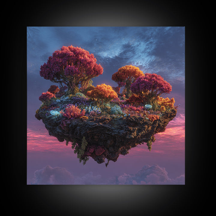 Floating Island Fantasy Landscape Canvas Print, Colorful Surreal Art, Dreamy Sky Wall Art, Fantasy Home Decor Living Room