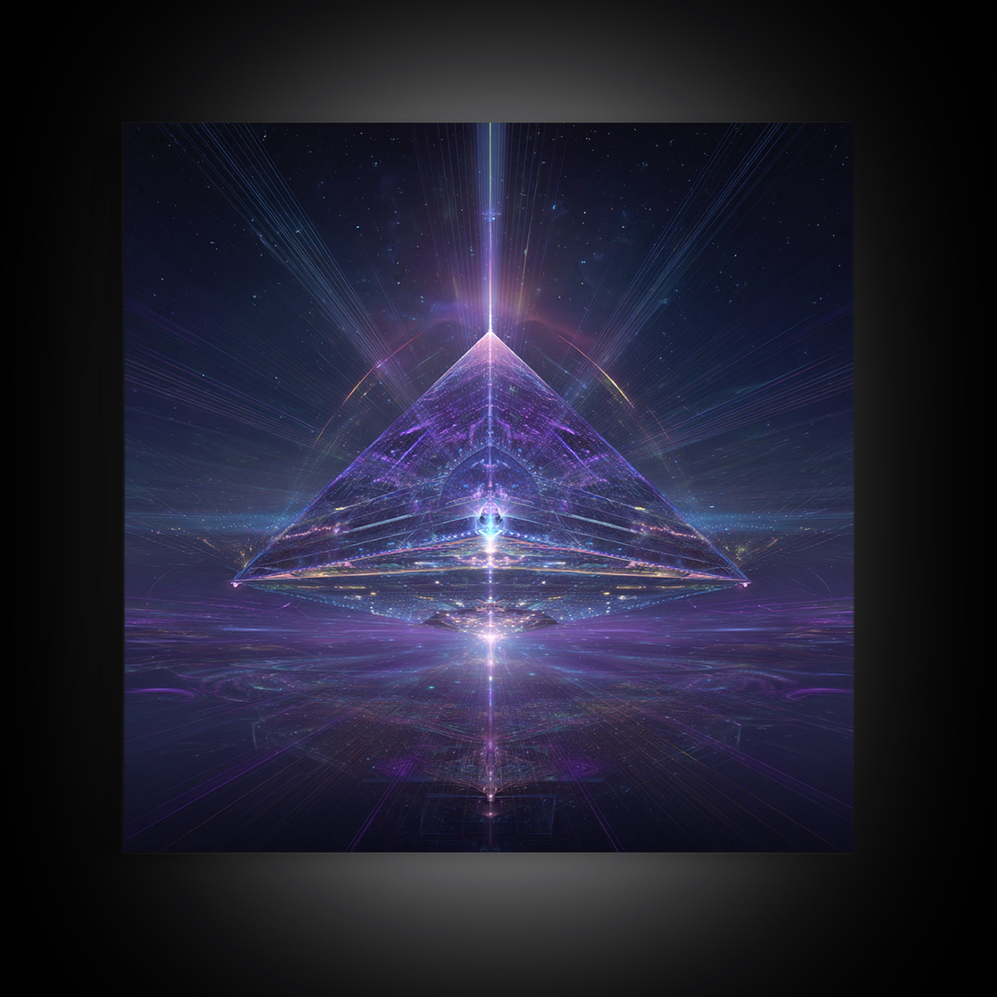 Cosmic Pyramid Portal Celestial Wall Art, Mystical Purple Galaxy Framed Canvas Print For Spiritual Meditation Decor