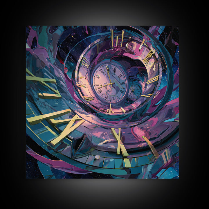 Surreal Spiral Clock Portal Wall Art, Cosmic Time Travel Canvas Print, Futuristic Sci Fi Decor For Office And Living Room