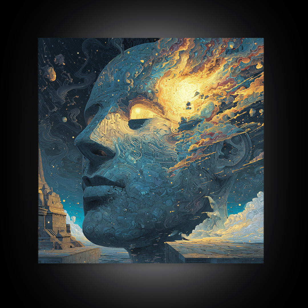 Surreal Cosmic Face Wall Art, Abstract Galaxy Portrait Canvas Print, Psychedelic Sci Fi Fantasy Art For Modern Home Decor