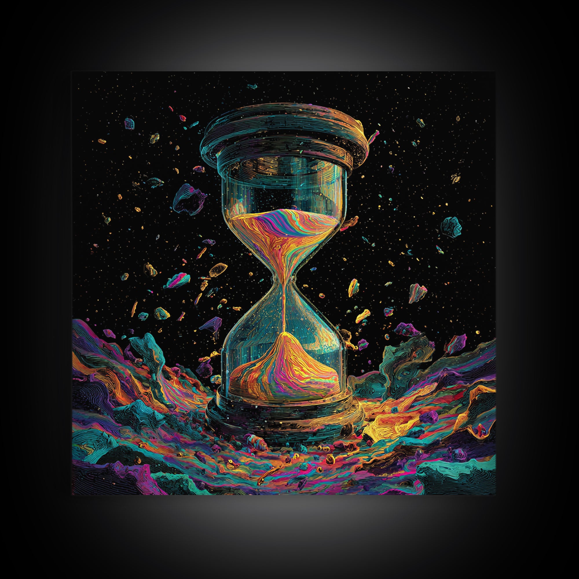 Cosmic Hourglass Surreal Space Art Wall Art Print, Colorful Abstract Painting, Modern Home Decor Canvas Print
