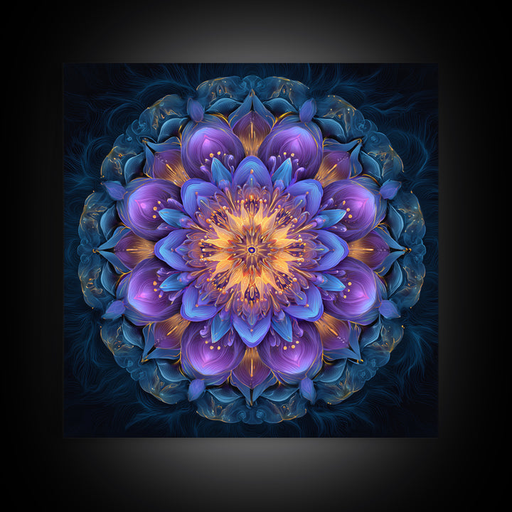 Vibrant Mandala Flower Wall Art, Colorful Boho Sacred Geometry Canvas Print, Meditation Room Decor And Modern Spiritual Art