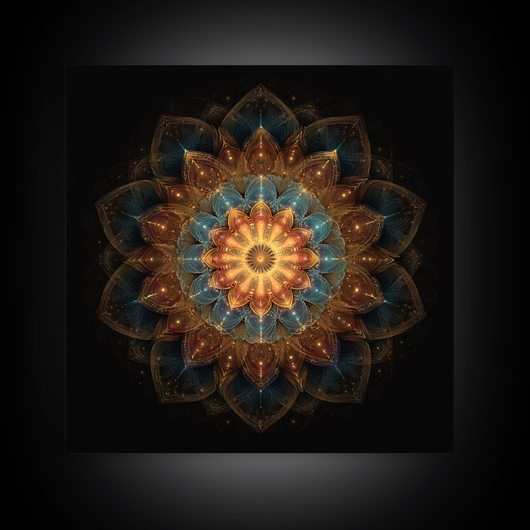 Intricate Golden Mandala On Black Celestial Sacred Geometry Wall Art Canvas Print Boho Spiritual Home Decor