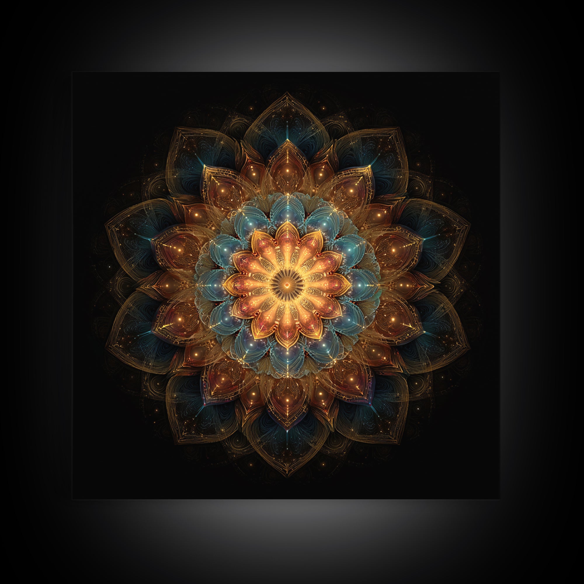 Intricate Golden Mandala On Black Celestial Sacred Geometry Wall Art Canvas Print Boho Spiritual Home Decor