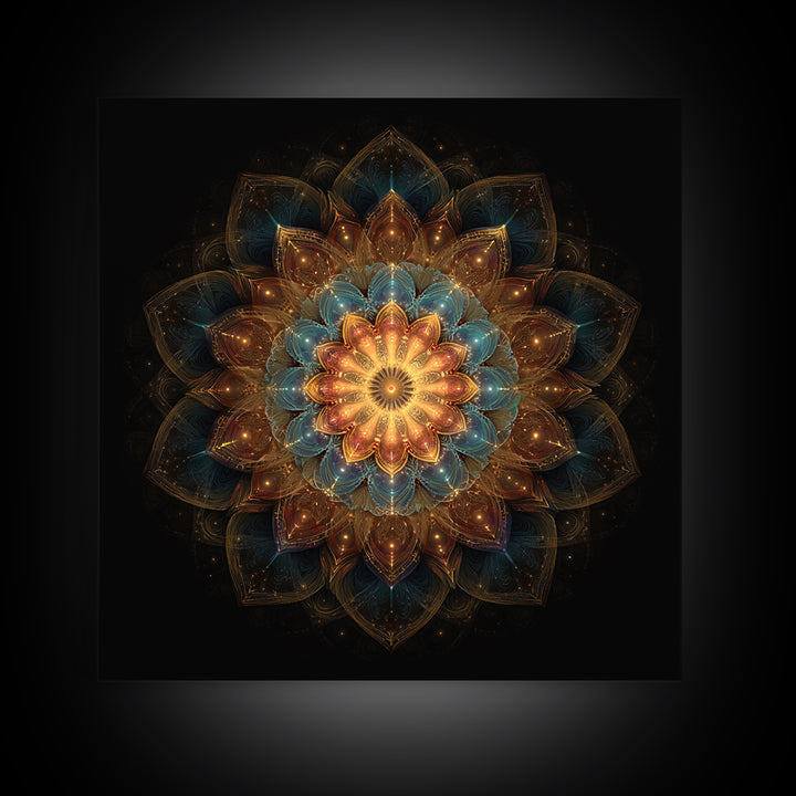 Intricate Golden Mandala On Black Celestial Sacred Geometry Wall Art Canvas Print Boho Spiritual Home Decor