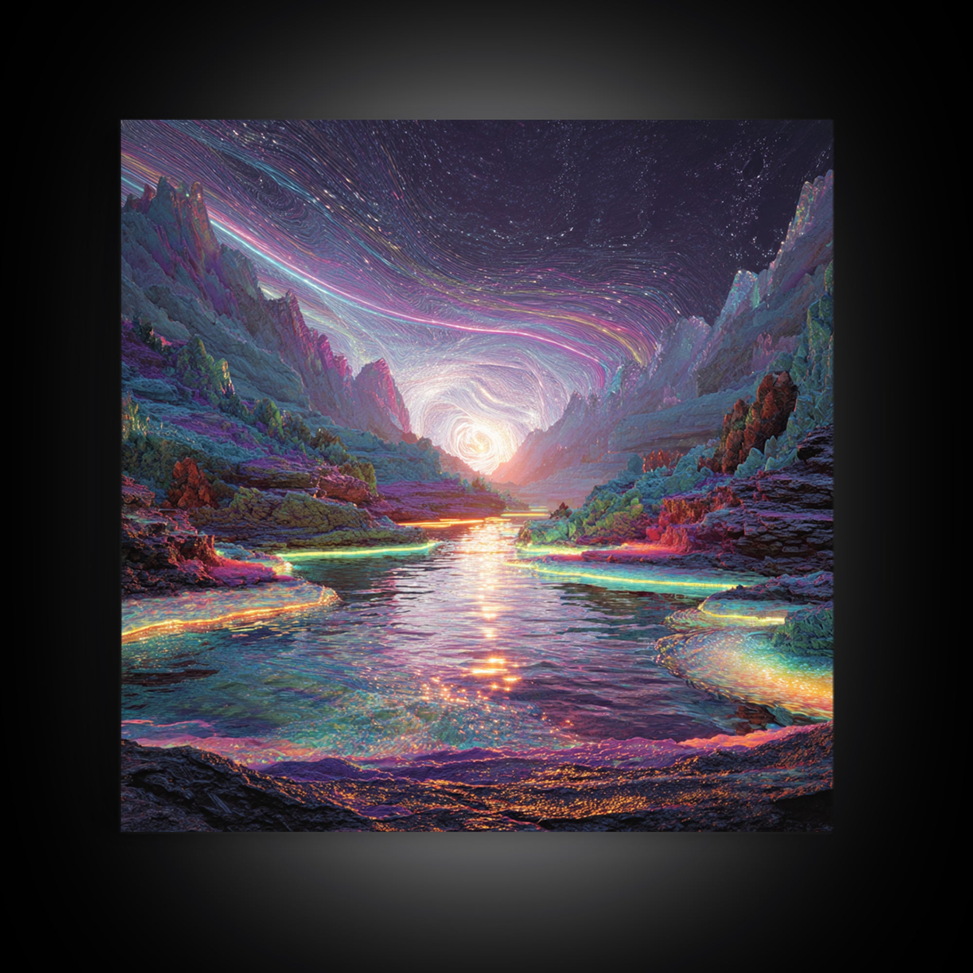 Psychedelic Cosmic River Landscape Wall Art, Vibrant Fantasy Canvas Print, Abstract Landscape Art For Modern Home Decor