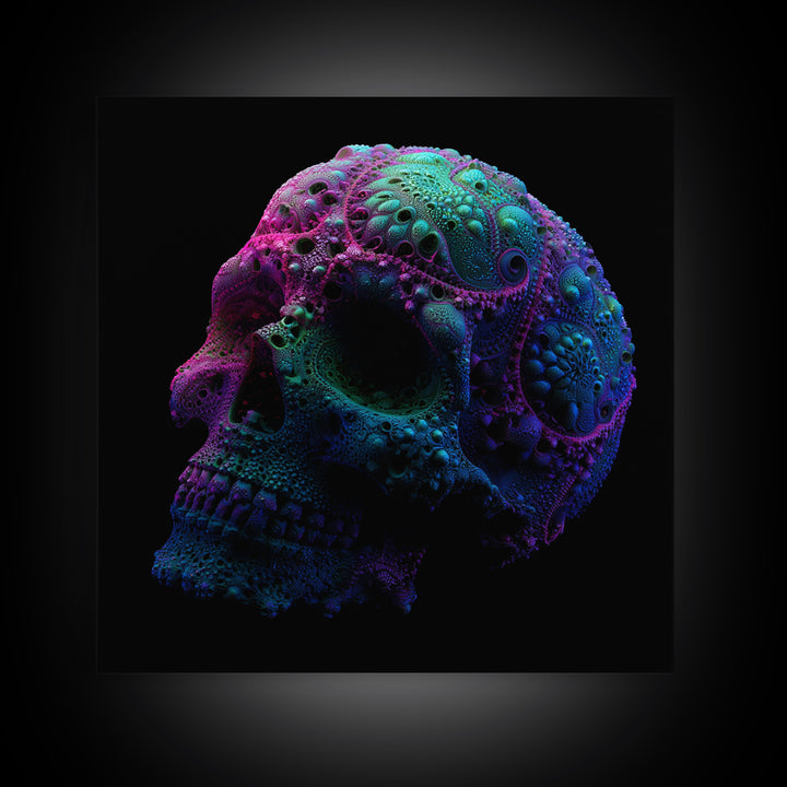 Psychedelic Neon Skull Wall Art, Colorful Surreal Skull Canvas Print, Modern Abstract Art, Trendy Home Decor