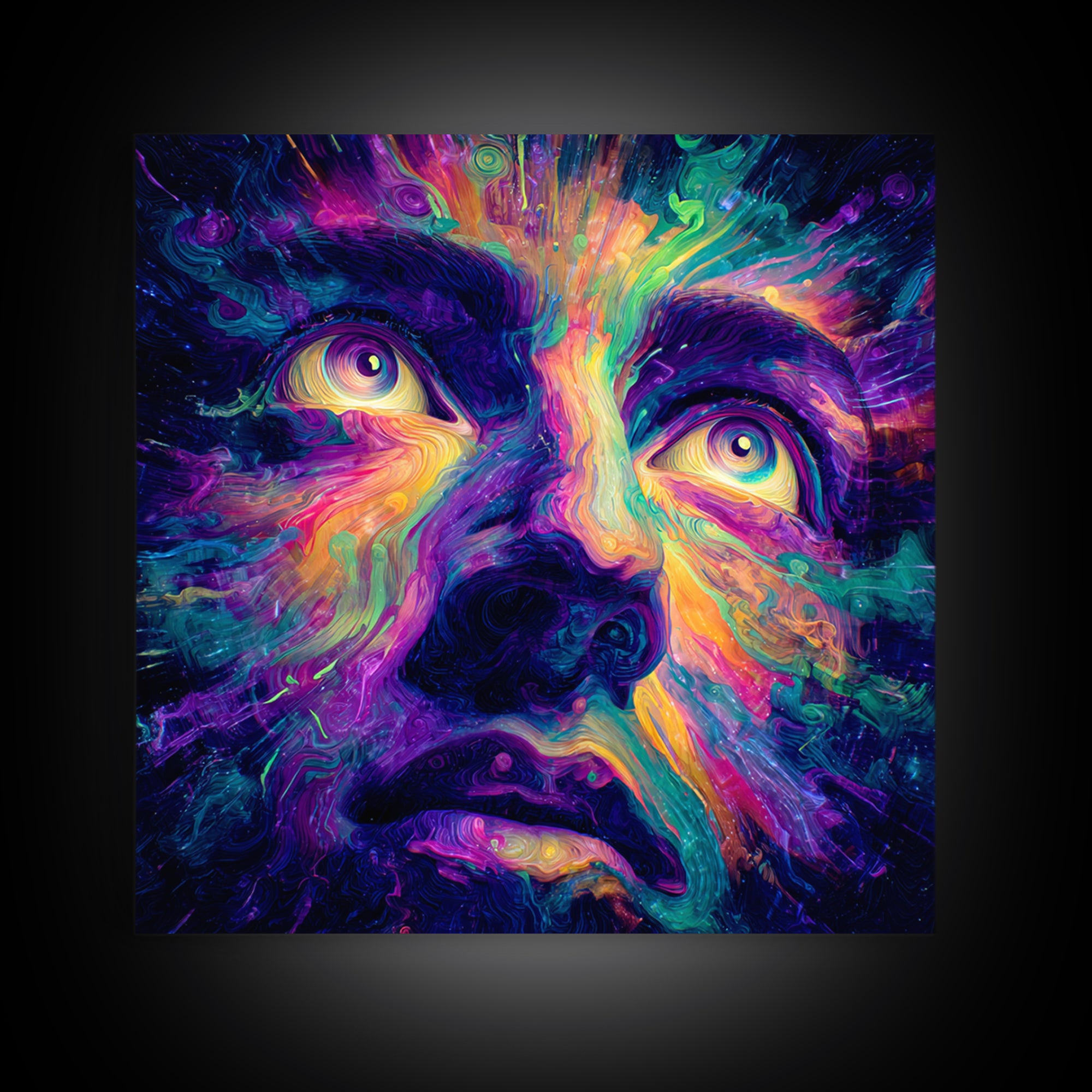 Psychedelic Rainbow Face Abstract Art Wall Art, Colorful Trippy Canvas Print, Modern Boho Aesthetic Room Decor