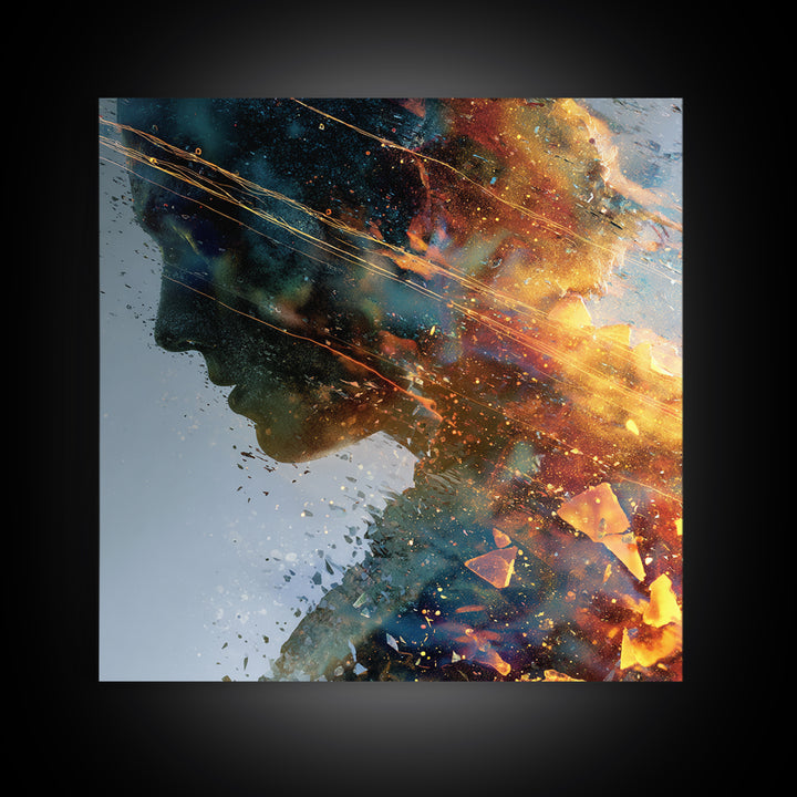 Exploding Profile Abstract Wall Art, Dramatic Modern Canvas Print, Contemporary Surreal Art For Office Or Living Room Decor