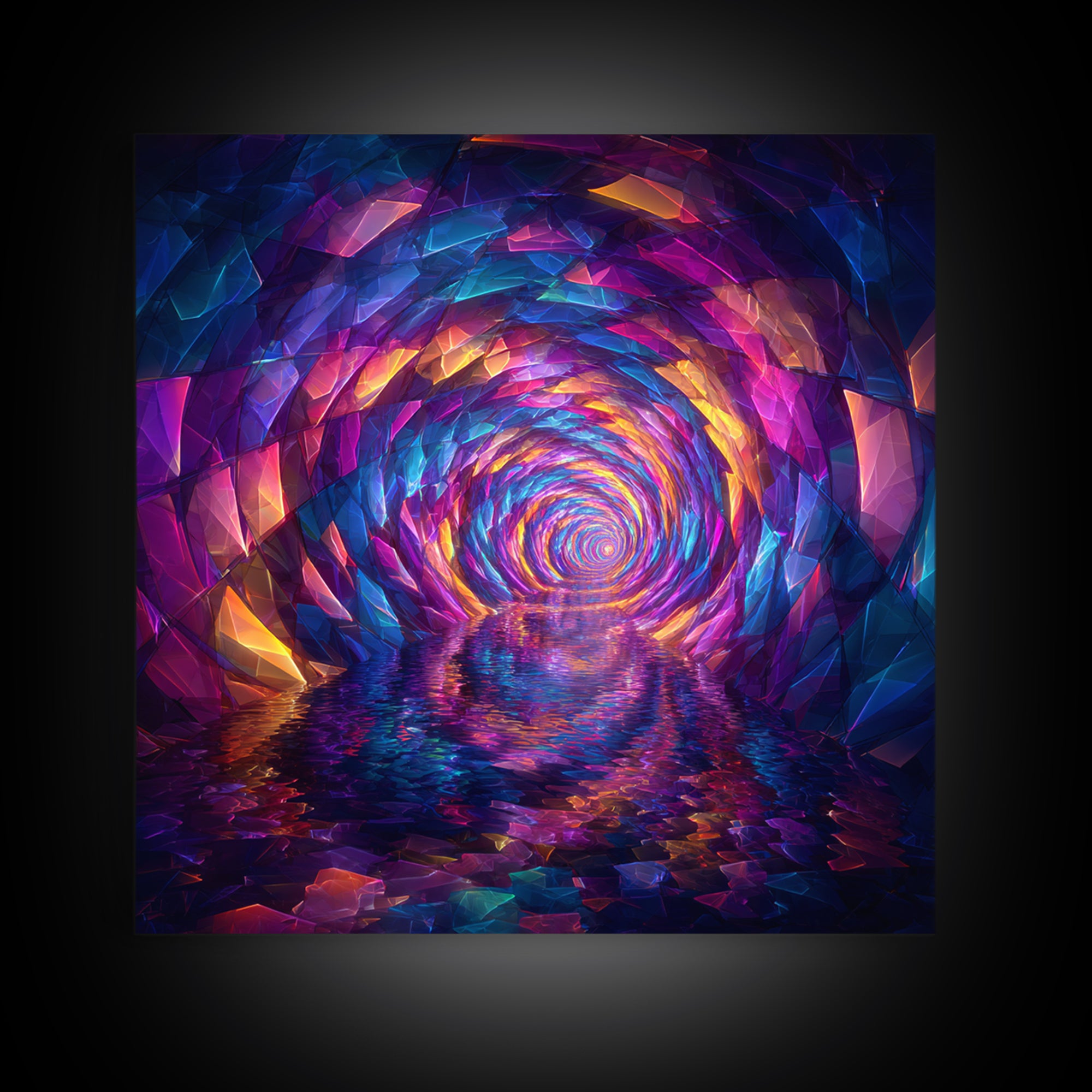 Colorful Crystal Tunnel Abstract Wall Art, Trippy Psychedelic Rainbow Print, Trendy Living Room Decor Large Canvas Print