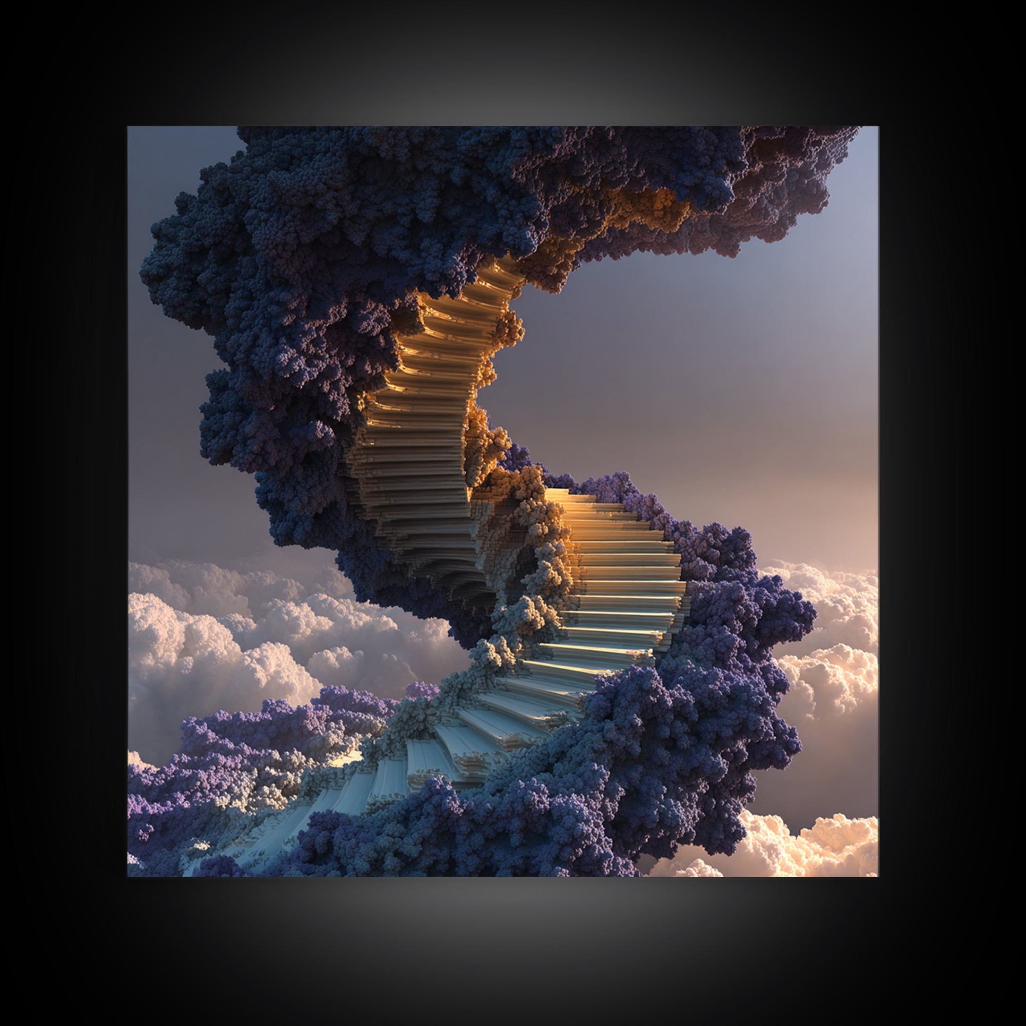 Surreal Staircase Through Clouds Canvas Print, Dreamy Sky Landscape, Whimsical Wall Art For Bedroom Or Living Room Decor