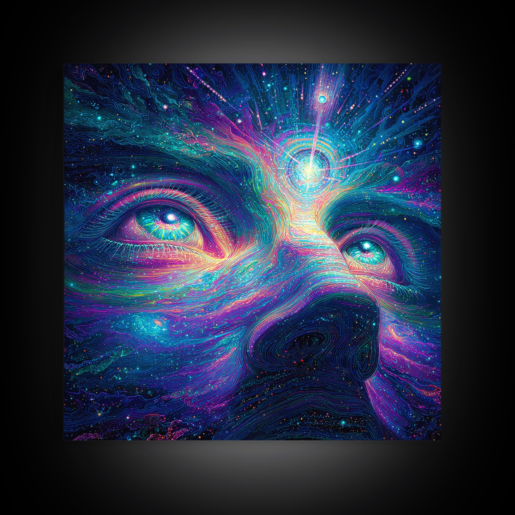 Cosmic Third Eye Visionary Face Wall Art, Psychedelic Galaxy Canvas Print, Spiritual Meditation Room Decor