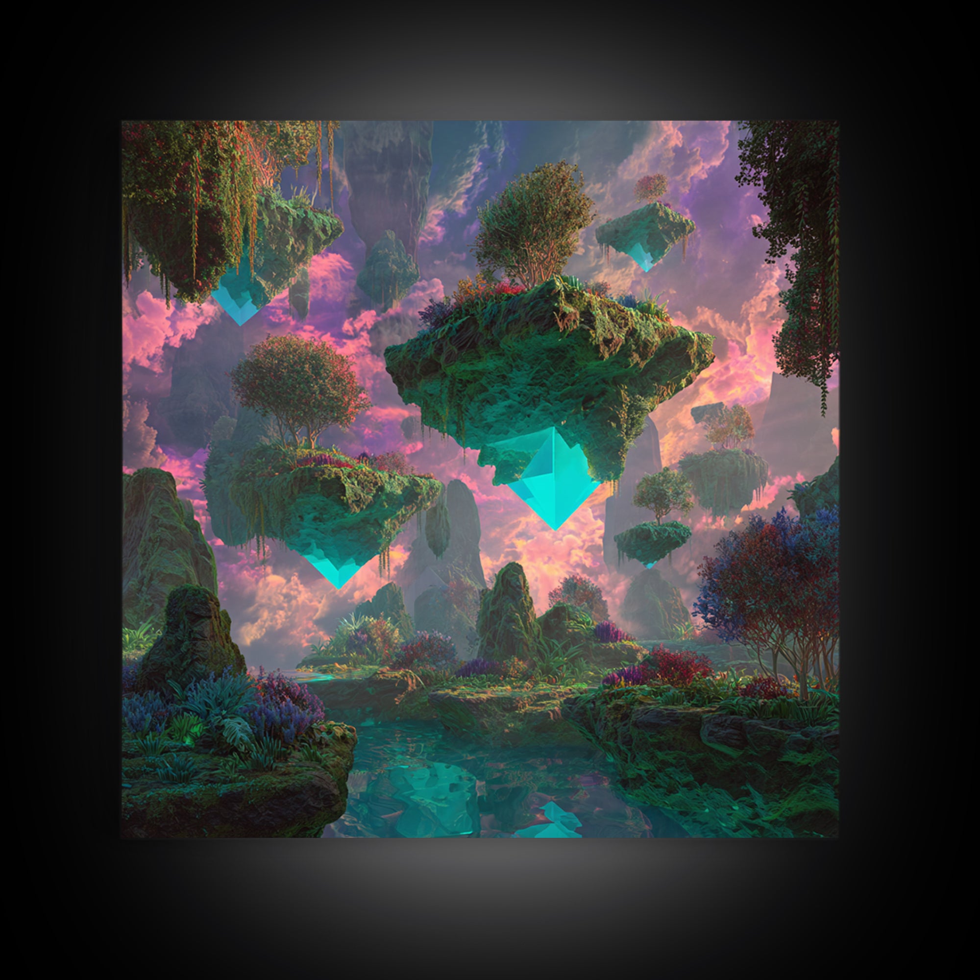 Floating Crystal Islands Fantasy Wall Art, Surreal Dreamscape Landscape, Colorful Fantasy Art, Modern Home Decor Canvas Print