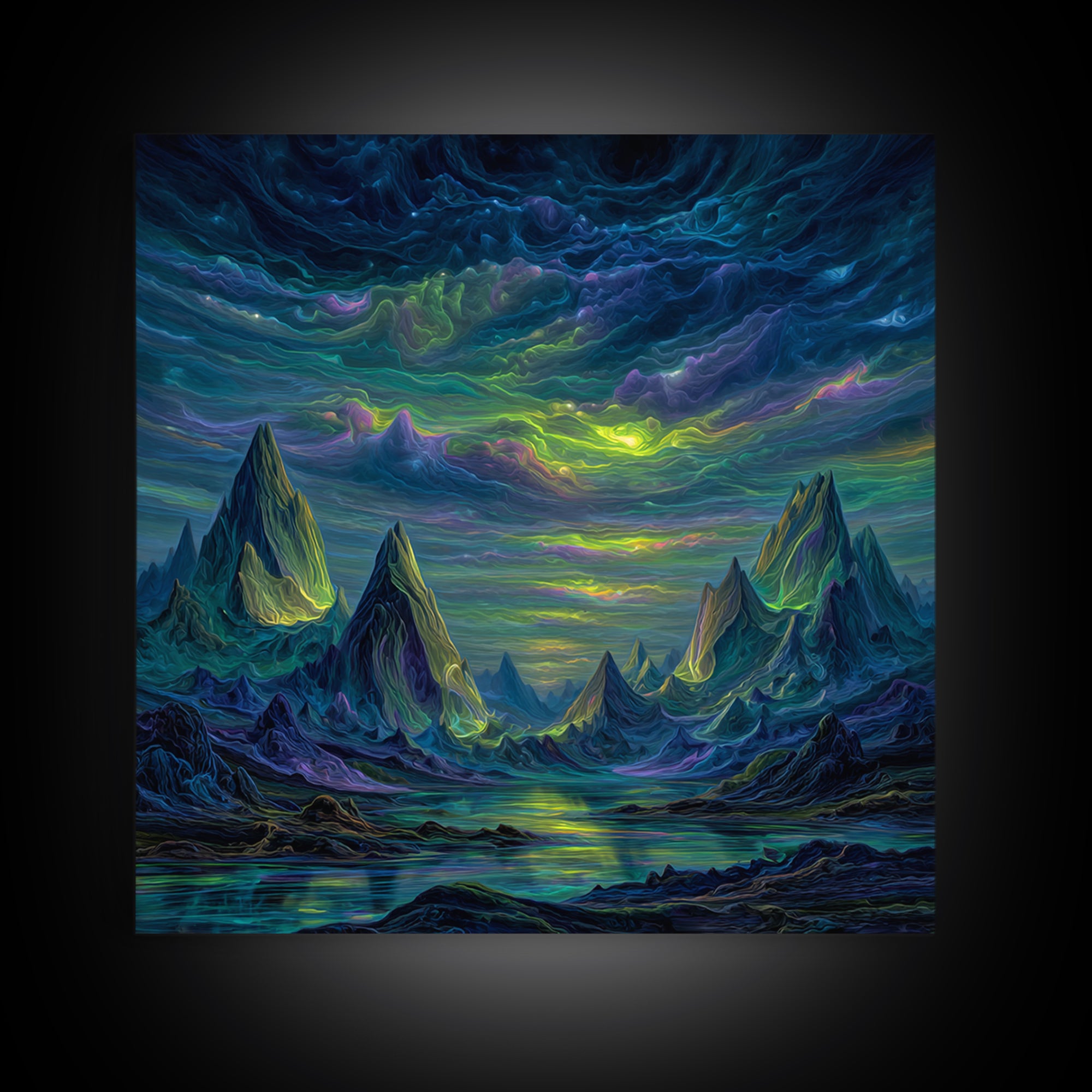 Electric Neon Mountain Landscape Wall Art Canvas Print Futuristic Abstract Landscape Art Modern Home Decor