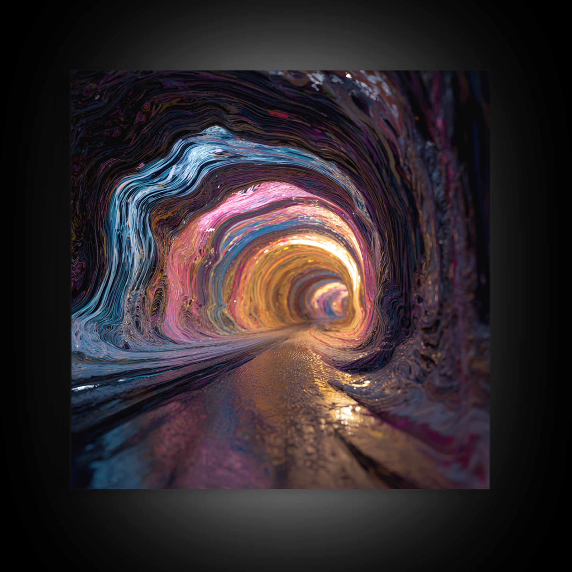 Vibrant Abstract Tunnel With Neon Lights Retro Futuristic Wall Art Canvas Print For Office And Living Room Decor
