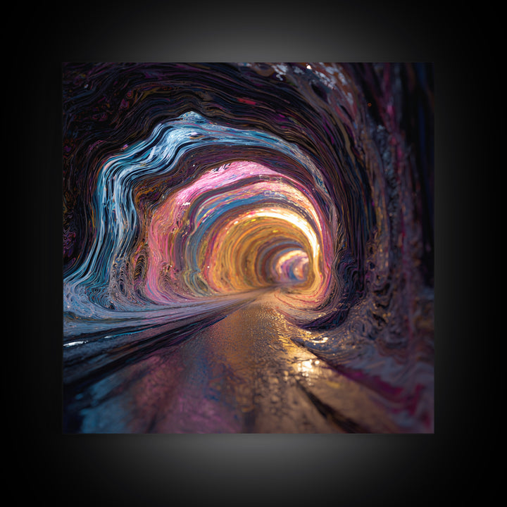 Vibrant Abstract Tunnel With Neon Lights Retro Futuristic Wall Art Canvas Print For Office And Living Room Decor