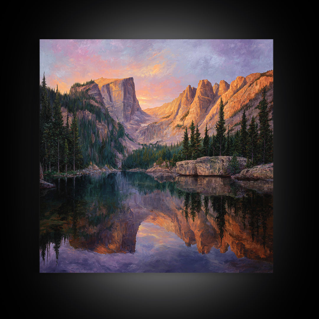 Sunset Mountain Lake Reflection Landscape Canvas Print Modern Wall Art Nature Home Decor Large Calm Living Room Artwork