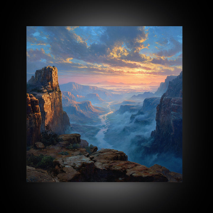 Epic Sunset Canyon Landscape Wall Art, Western Desert Painting Print, Rustic Southwest Home Decor Large Living Room Art