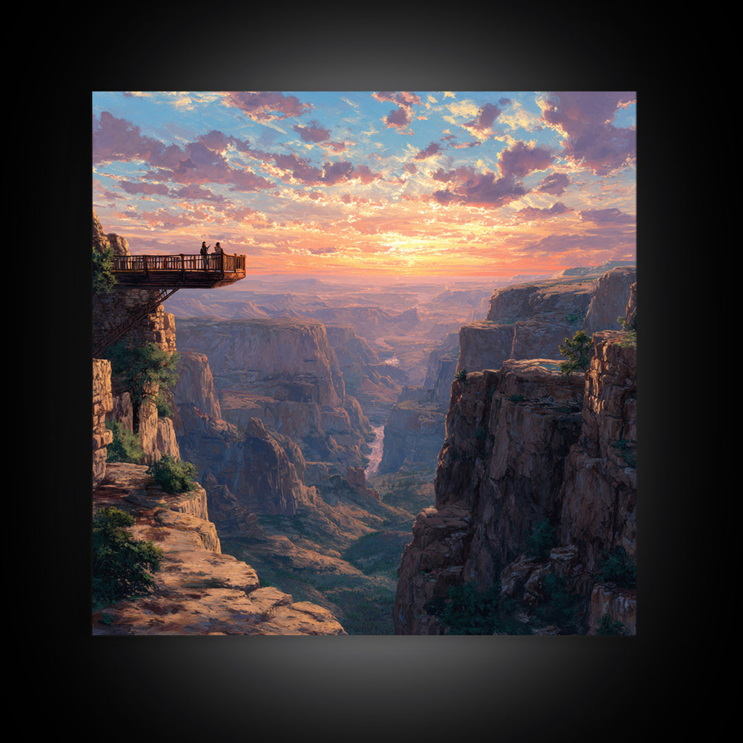 Grand Canyon Sunset Overlook Landscape Wall Art, Dramatic Sky Panoramic Canvas Print, Large Southwest Home Decor