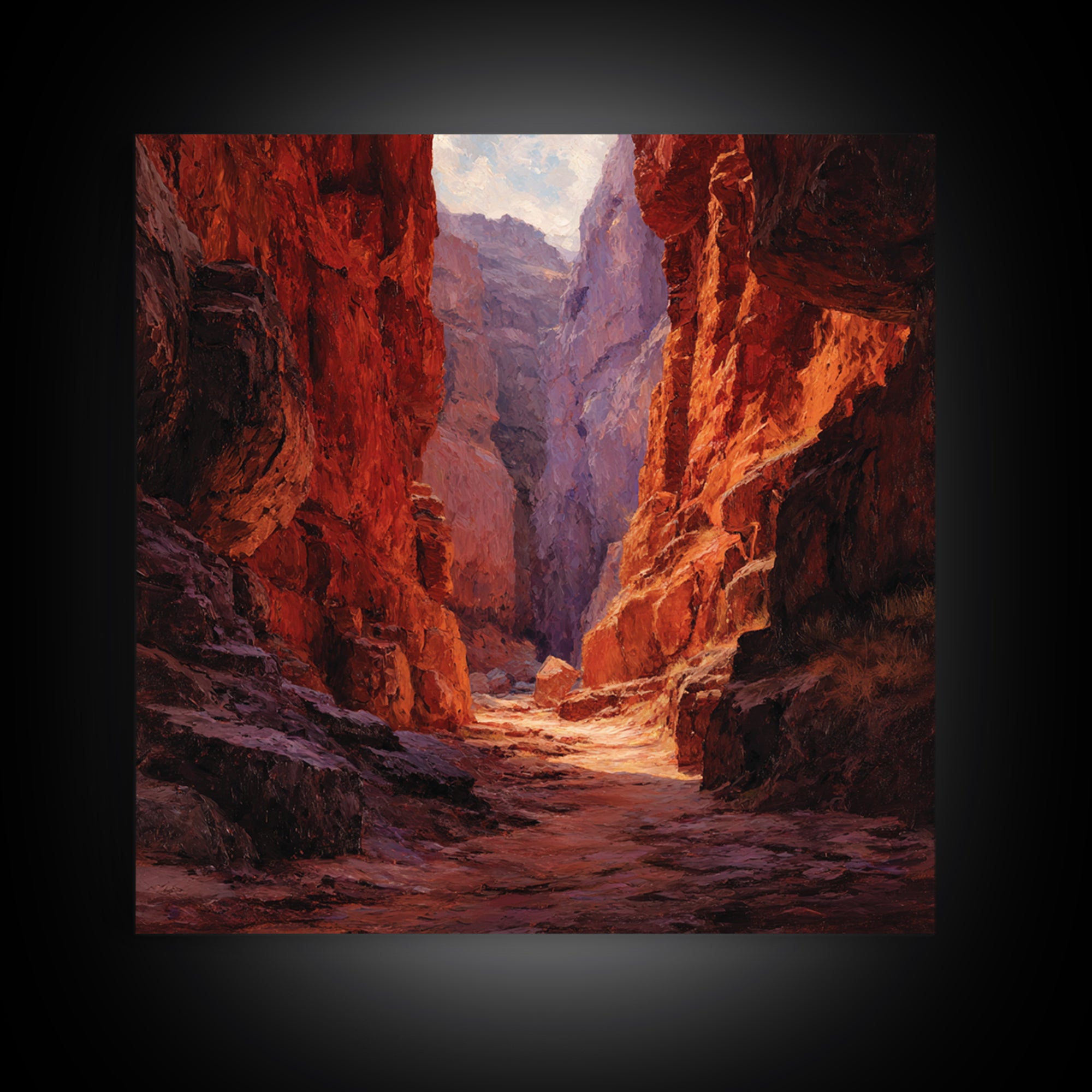 Sunlit Red Canyon Oil Landscape Wall Art, Western Desert Canvas Print, Rustic Country Home Decor, Southwest Landscape Painting