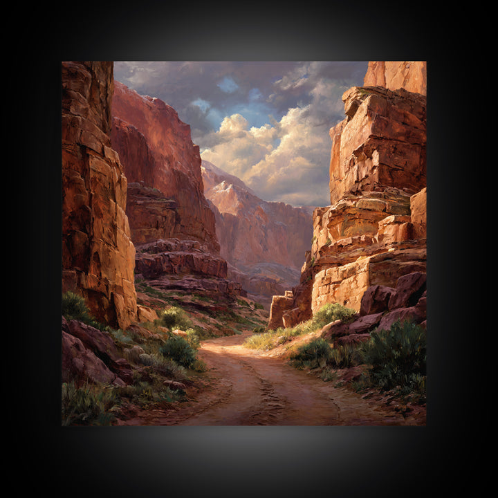 Sunlit Desert Canyon Landscape Wall Art, Rustic Western Canvas Print, Southwest Country Home Decor, Nature Wall Art